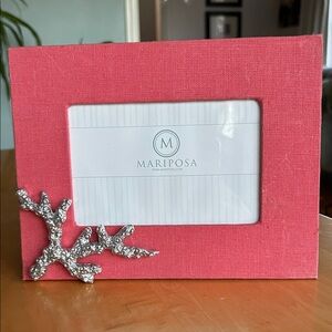 Mariposa Photo Frame 4 x 6 Coral Linen w Coral Icon Attached at Corner NEW